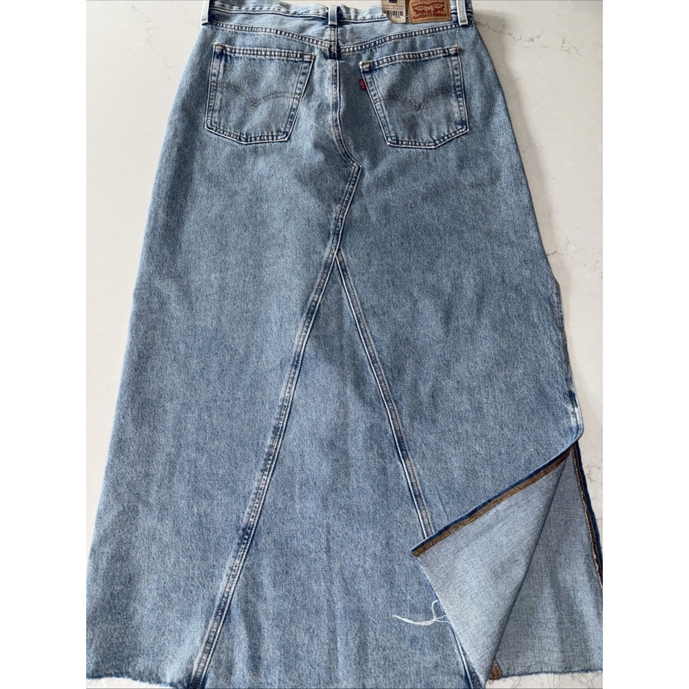 Levi's Icon Long Maxi Jean Skirt Side Slit‎ Button Fly Womens 31 NEW Light Wash